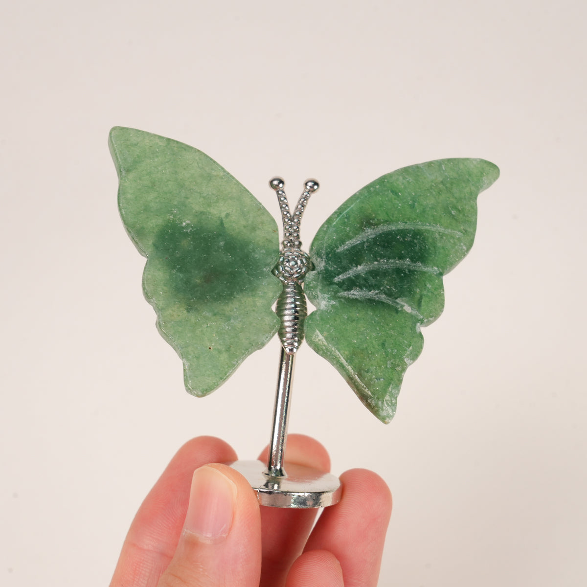 Natural Green Aventurine Butterfly Crystal Carving with Metal Stand, Decorative Crystal Ornament