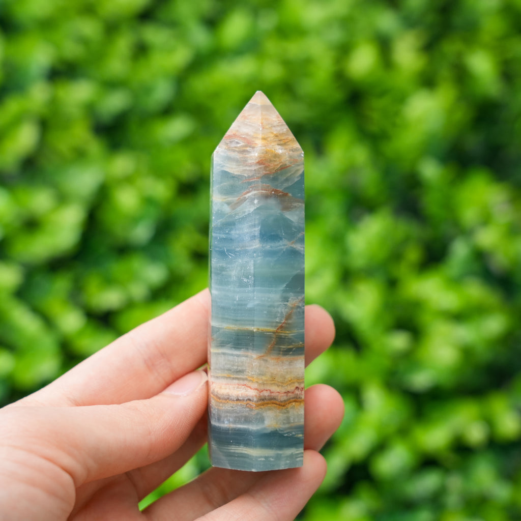 Natural Blue Onyx Single Point Crystal High Clarity Energy Wand for Alignment & Focus
