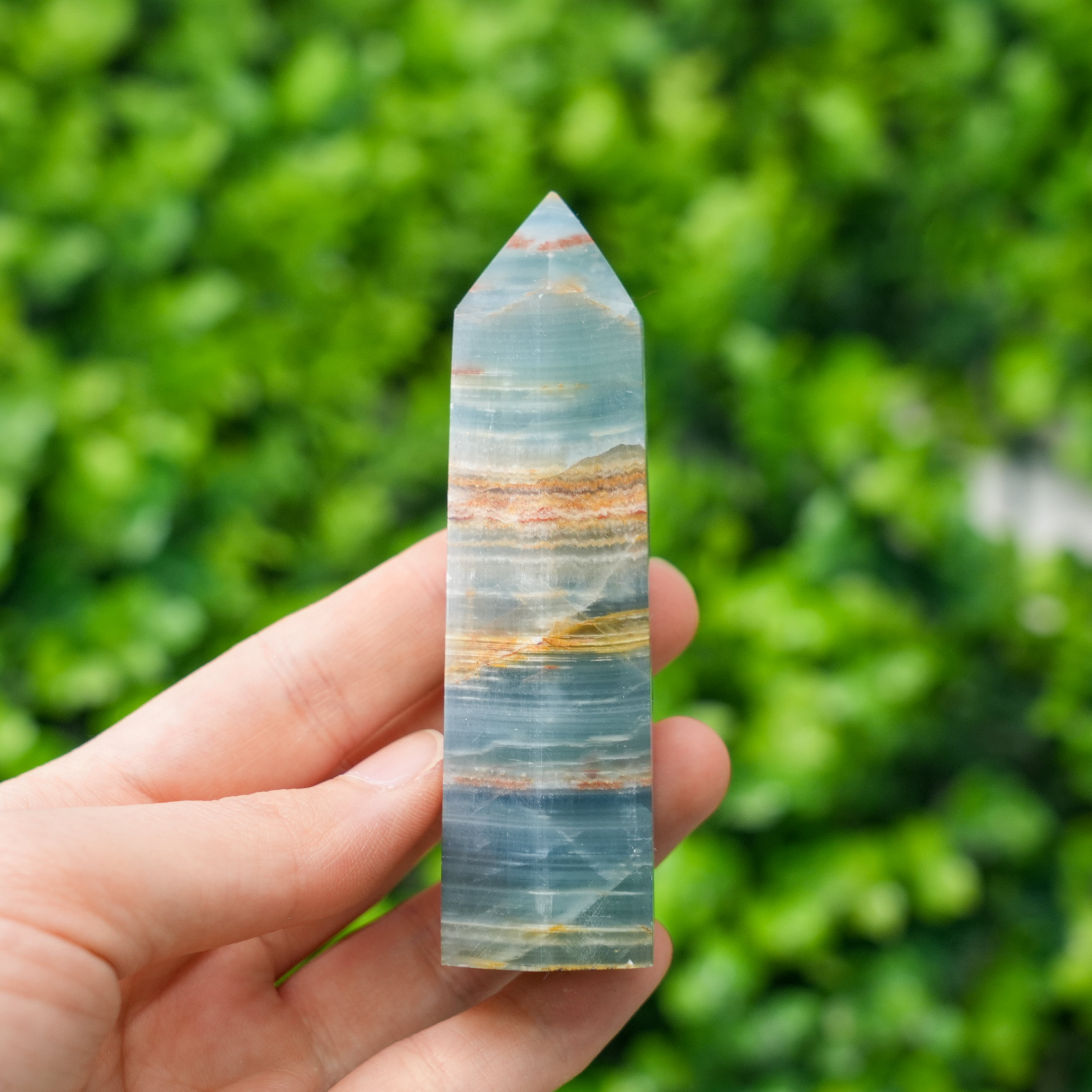 Natural Blue Onyx Single Point Crystal High Clarity Energy Wand for Alignment & Focus