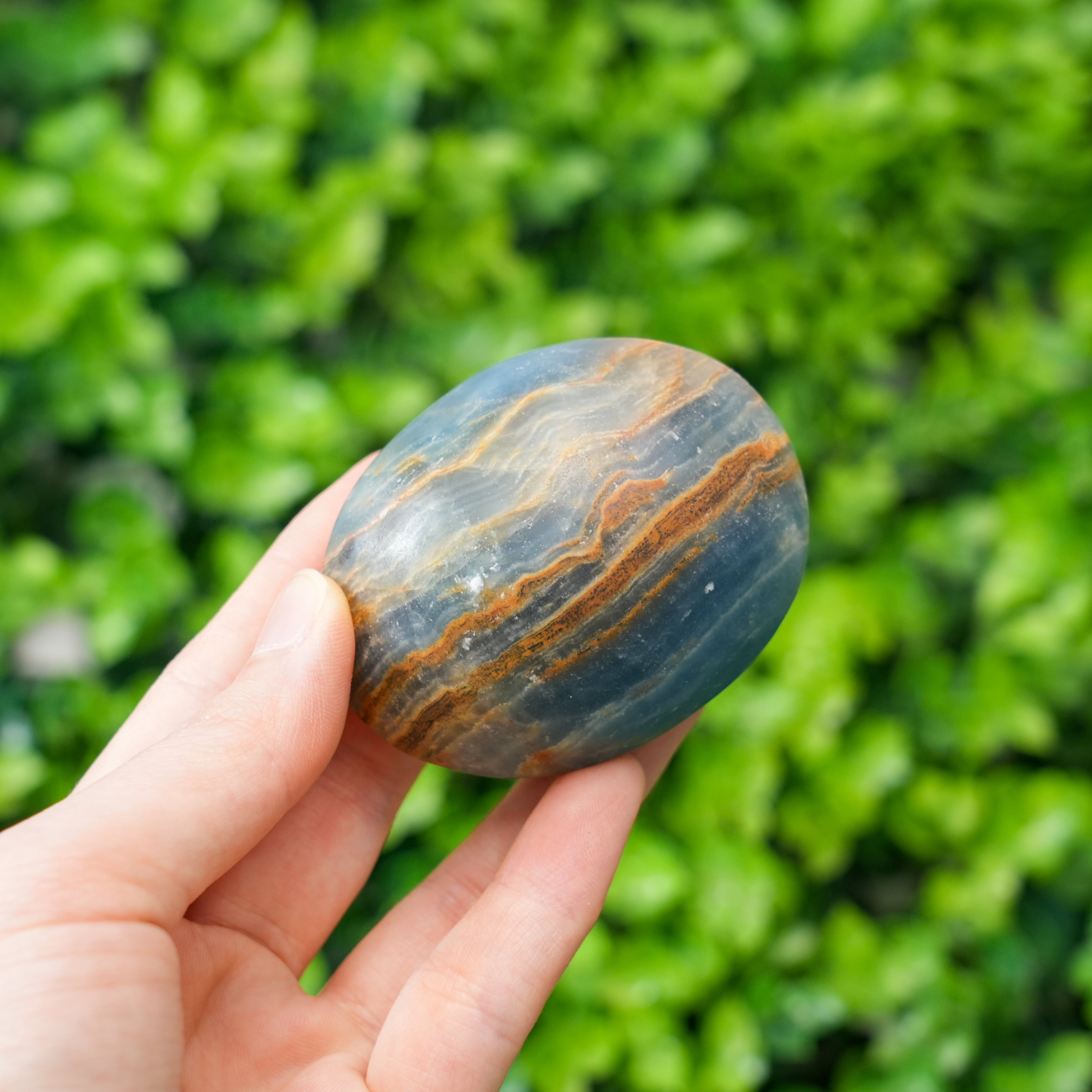 Natural Blue Onyx Palm Stone Polished Calming Crystal for Strength & Emotional Balance