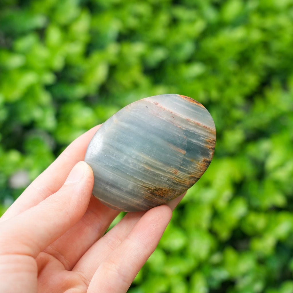 Natural Blue Onyx Palm Stone Polished Calming Crystal for Strength & Emotional Balance