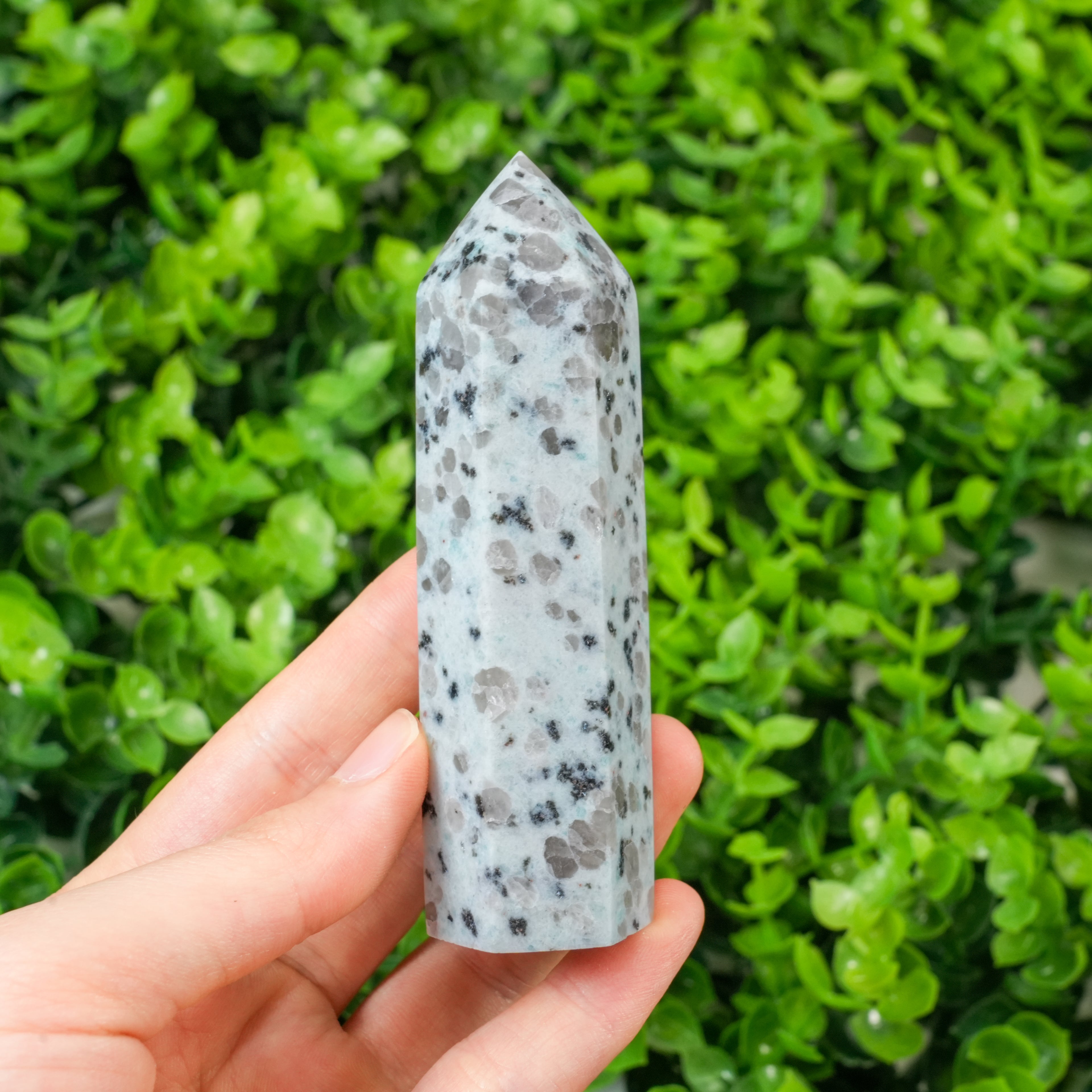 Kiwi Jasper Crystal Point Tower, Polished Sesame Jasper Obelisk for Energy Healing & Home Decor