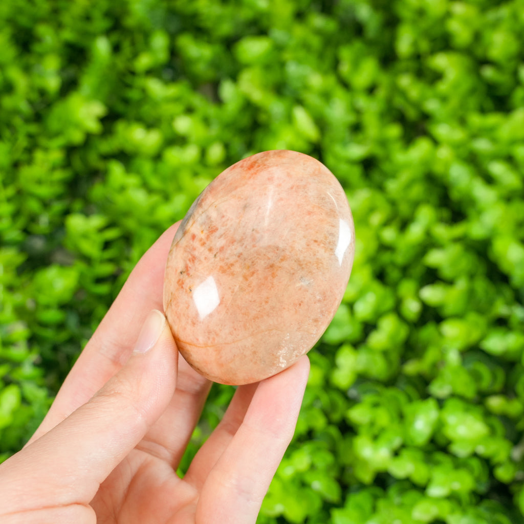 Peach Moonstone with Smoky Quartz Palm Stone - Natural Crystal Worry Stone for Emotional Balance