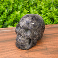 Hand-Carved Iolite Skull Statue Large Natural Gemstone Human Skull Carving, Healing Crystal Sculpture for Meditation, Gothic Home Decor, Reiki Stone for Intuition & Vision