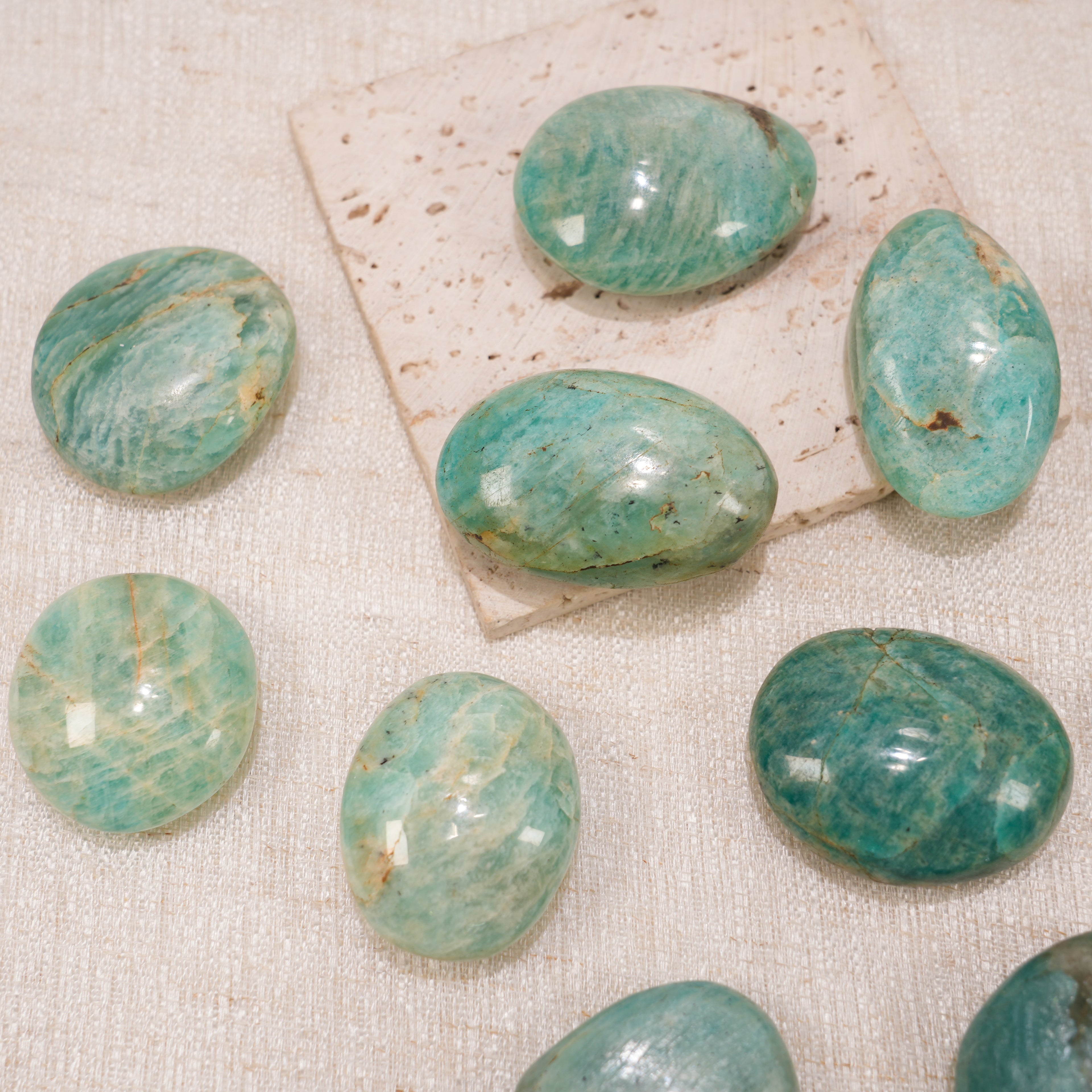 Amazonite Tumbled Palm Stone, Polished Amazonite Pocket Crystal for Meditation, Chakra Healing & Home Decor