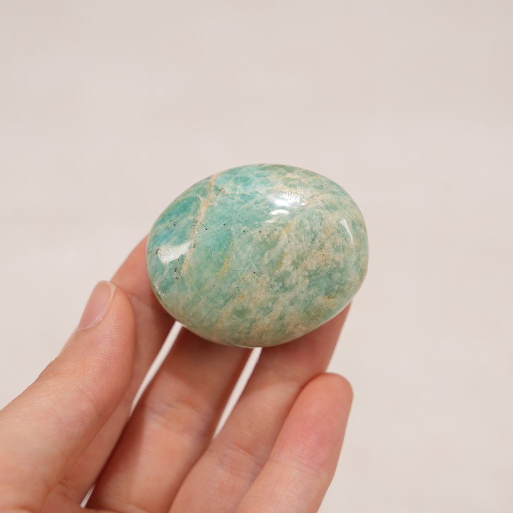Amazonite Tumbled Palm Stone, Polished Amazonite Pocket Crystal for Meditation, Chakra Healing & Home Decor