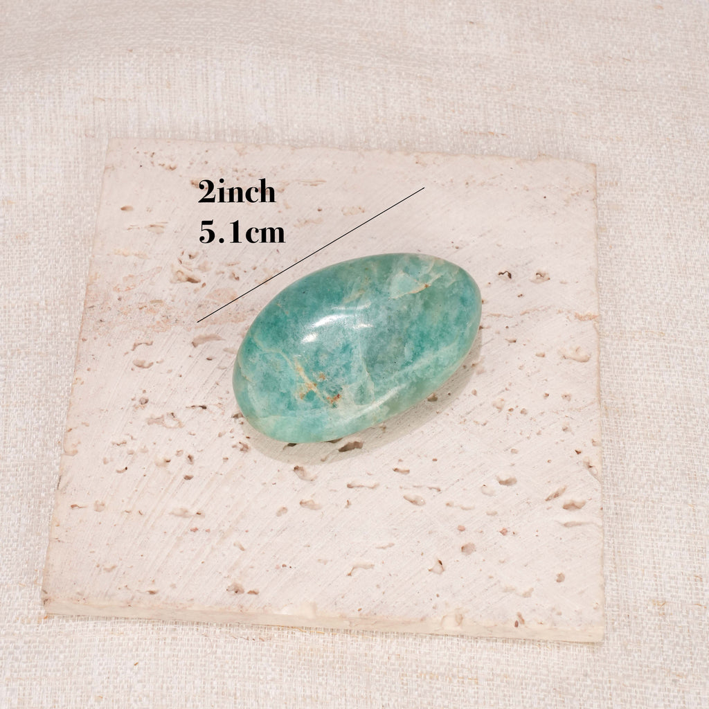 Amazonite Tumbled Palm Stone, Polished Amazonite Pocket Crystal for Meditation, Chakra Healing & Home Decor