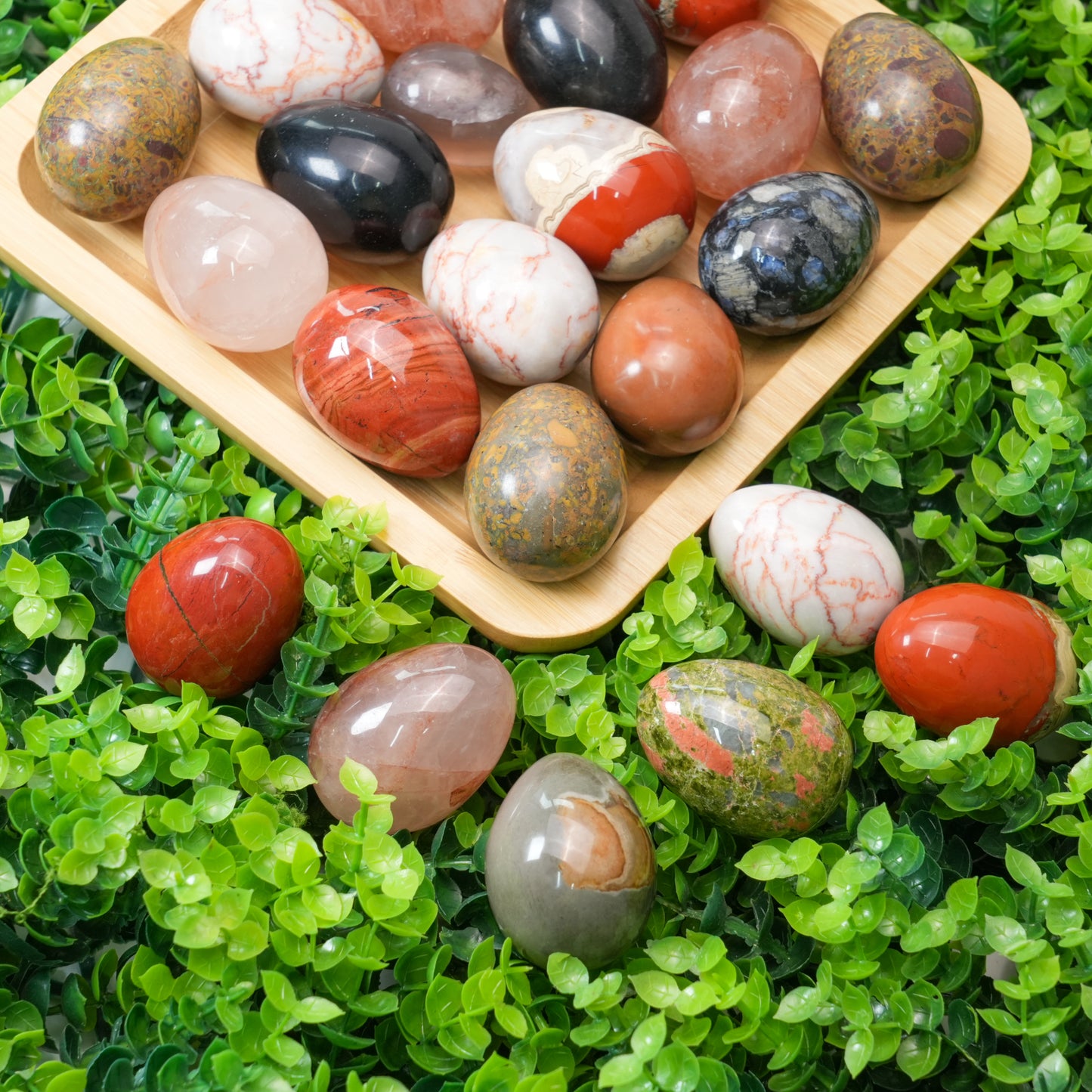 Crystal Easter Eggs Set Natural Polished Gemstone Decorative Eggs for Easter Basket, Spring Home Decor & Unique Gift