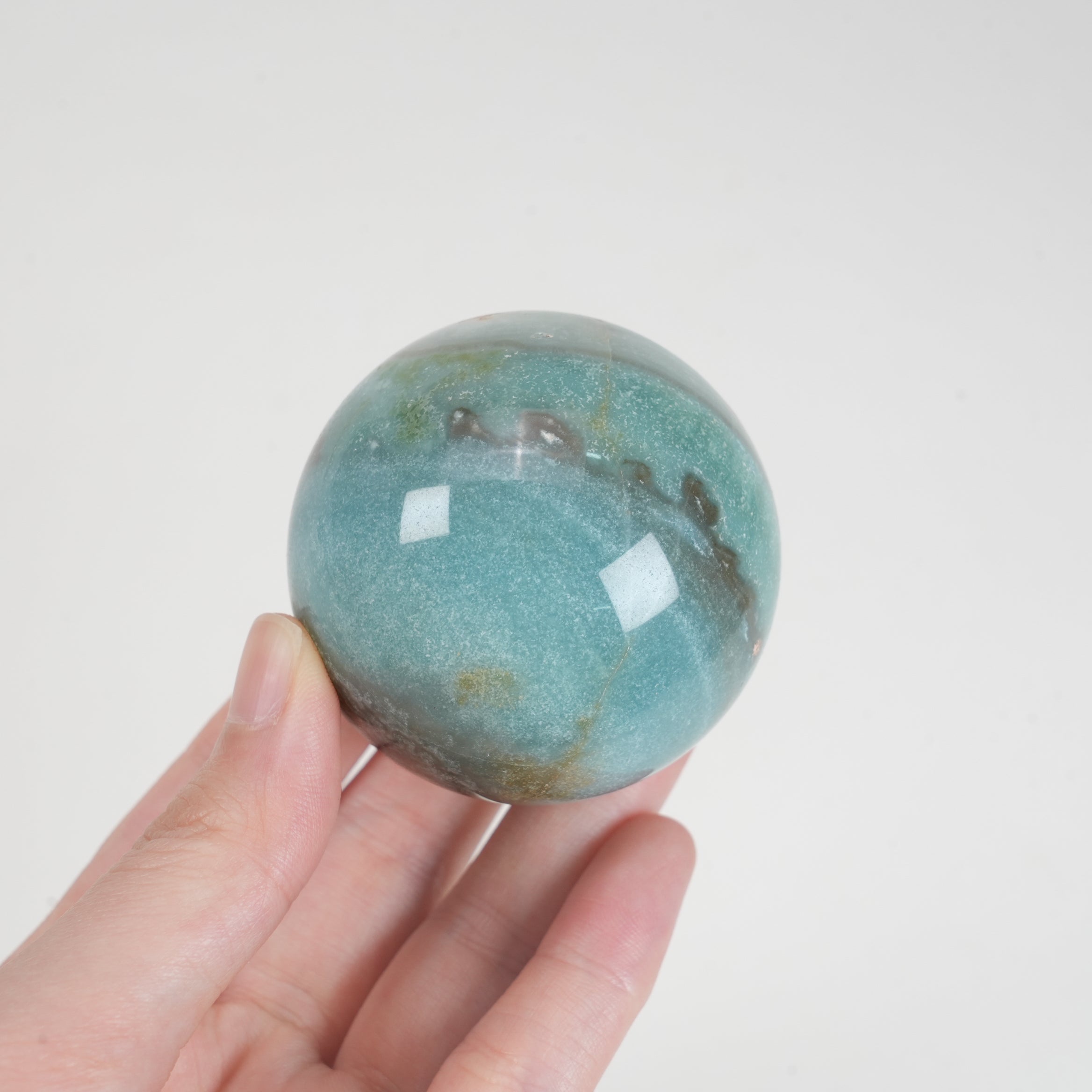Natural Blue Amazonite Sphere, 5.3cm Polished Crystal Sphere Orb Decor for Home Display Collection