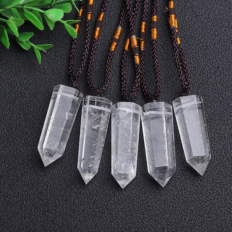 Clear Quartz Single Pointed Hexagonal Prism Pendant