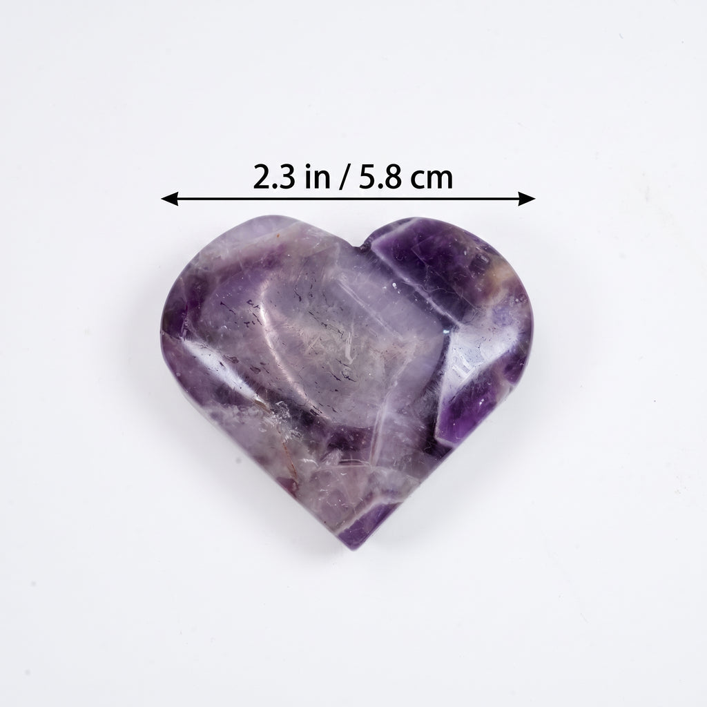 Dream Amethyst Heart Palm Stone, Polished Chevron Amethyst Heart Worry Stone, Natural Crystal Thumb Stone for Meditation, Stress Relief & Spiritual Decor