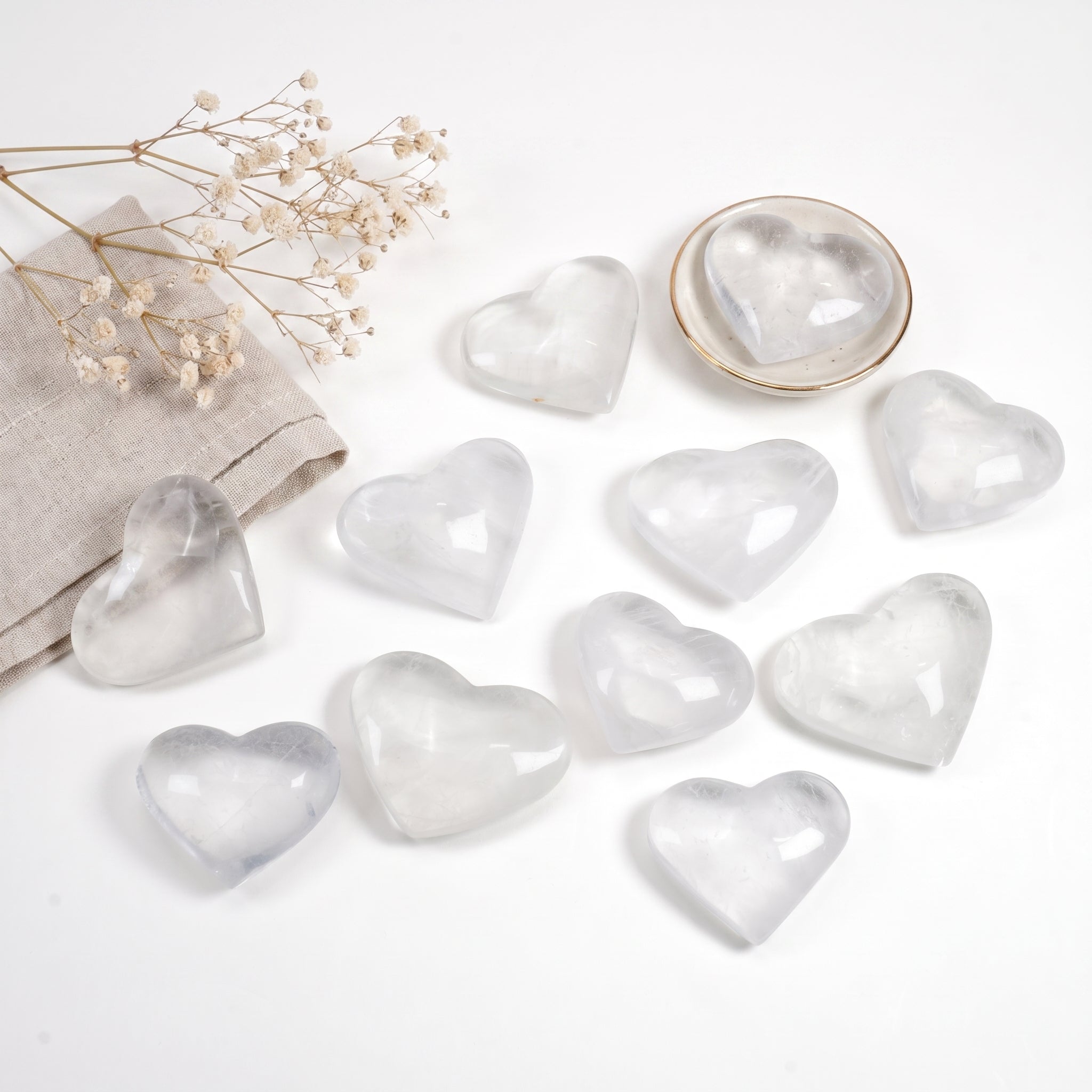 Natural White Fluorite Crystal Heart Carving for Meditation Home Decor Crystal Gift