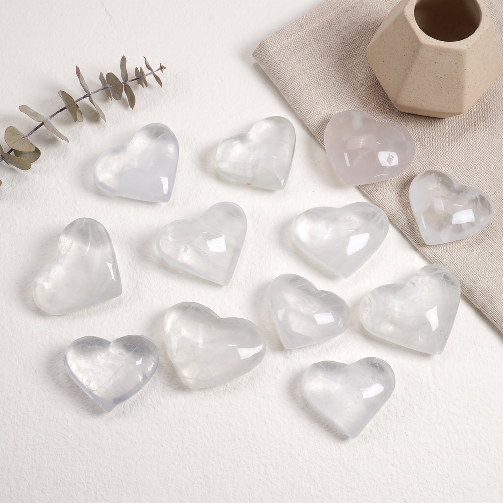 Natural White Fluorite Crystal Heart Carving for Meditation Home Decor Crystal Gift