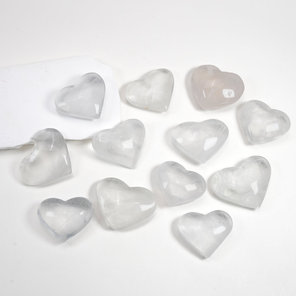 Natural White Fluorite Crystal Heart Carving for Meditation Home Decor Crystal Gift