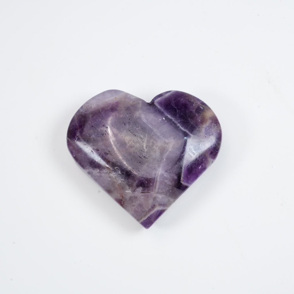 Dream Amethyst Heart Palm Stone, Polished Chevron Amethyst Heart Worry Stone, Natural Crystal Thumb Stone for Meditation, Stress Relief & Spiritual Decor