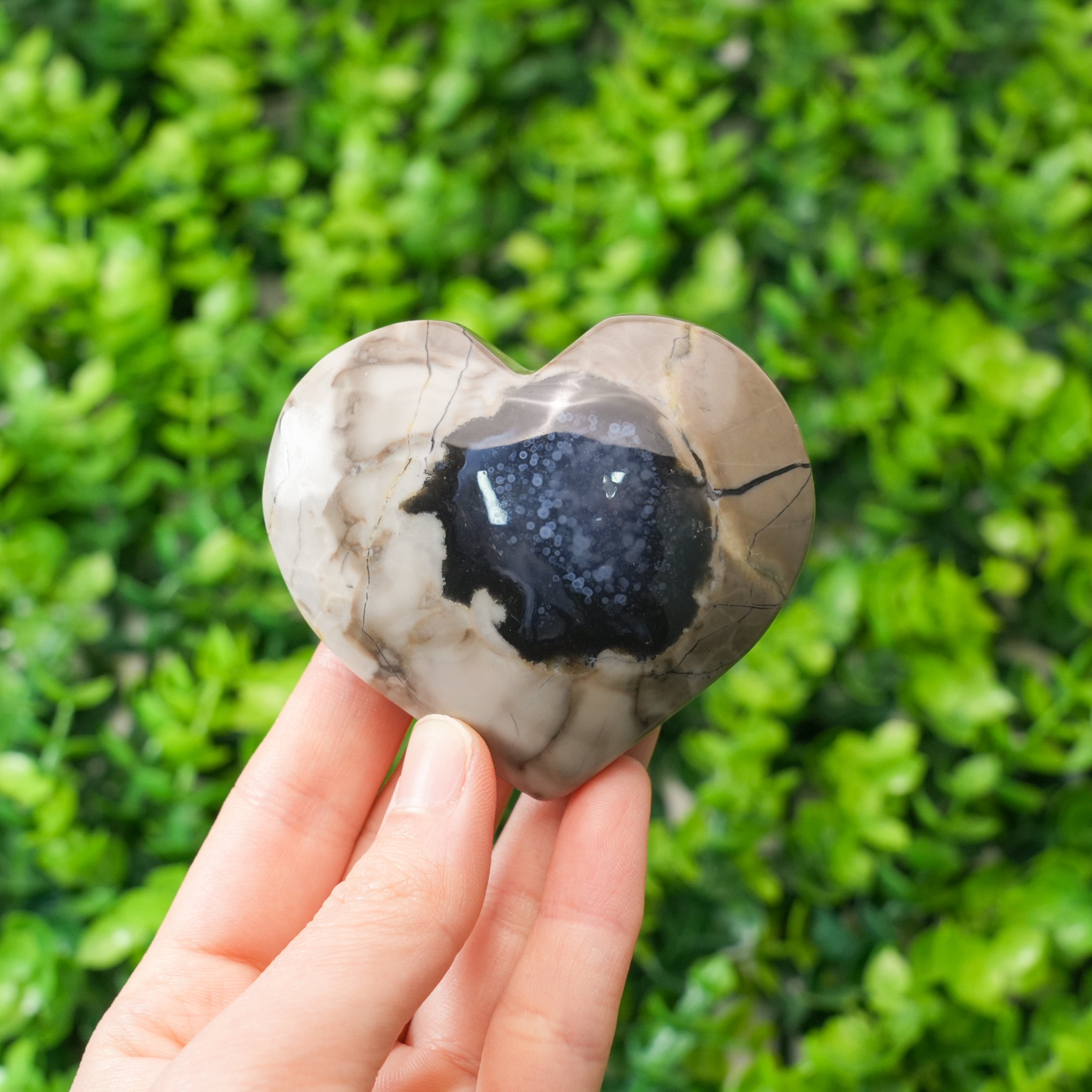 Volcano Agate Heart | UV Reactive Crystal, Unique Veined Healing Stone for Home Decor & Gift
