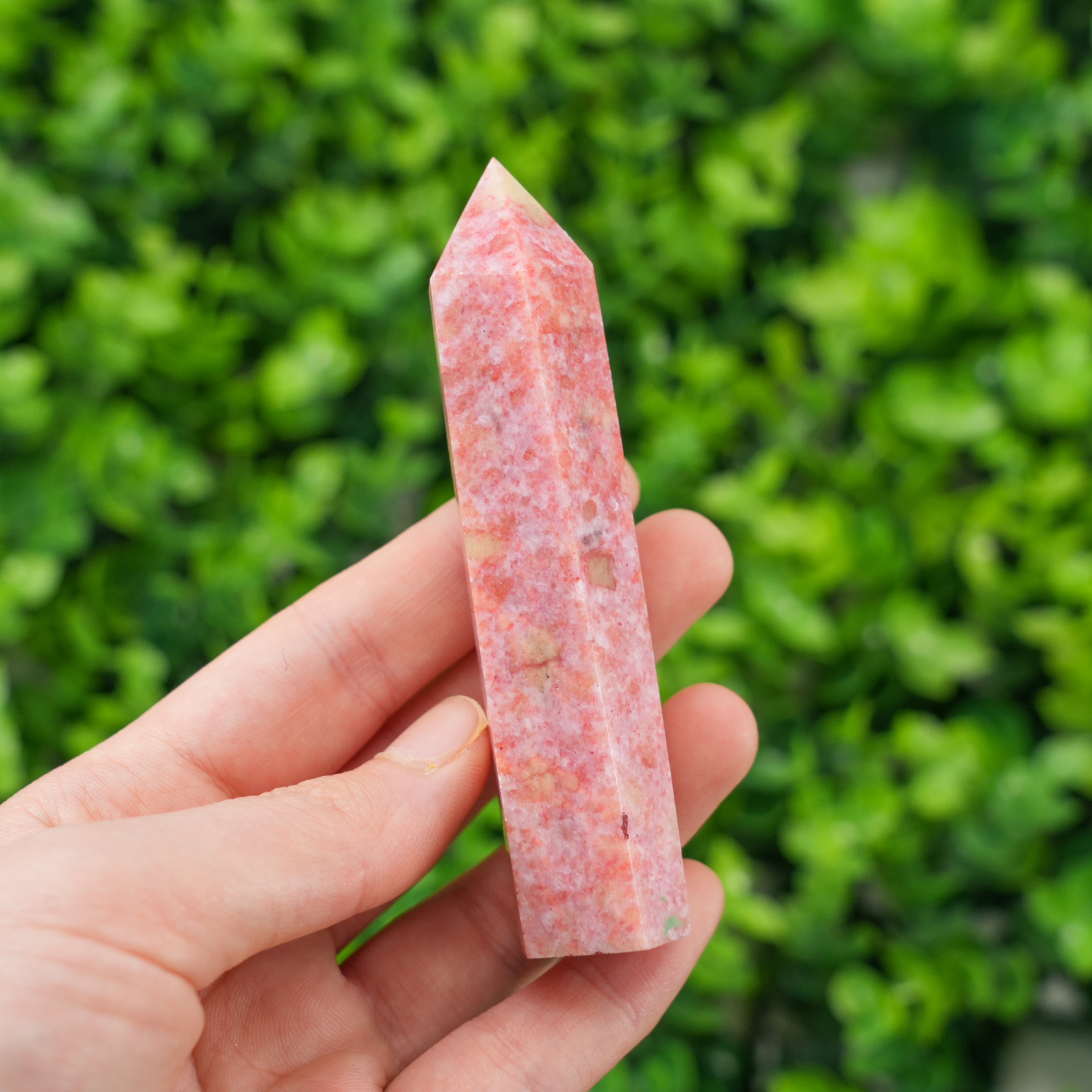 Thulite Crystal Point – Natural Thulite Single Terminated Wand, Polished Pink Crystal Tower for Healing, Meditation, Energy Work, Home Decor & Collection