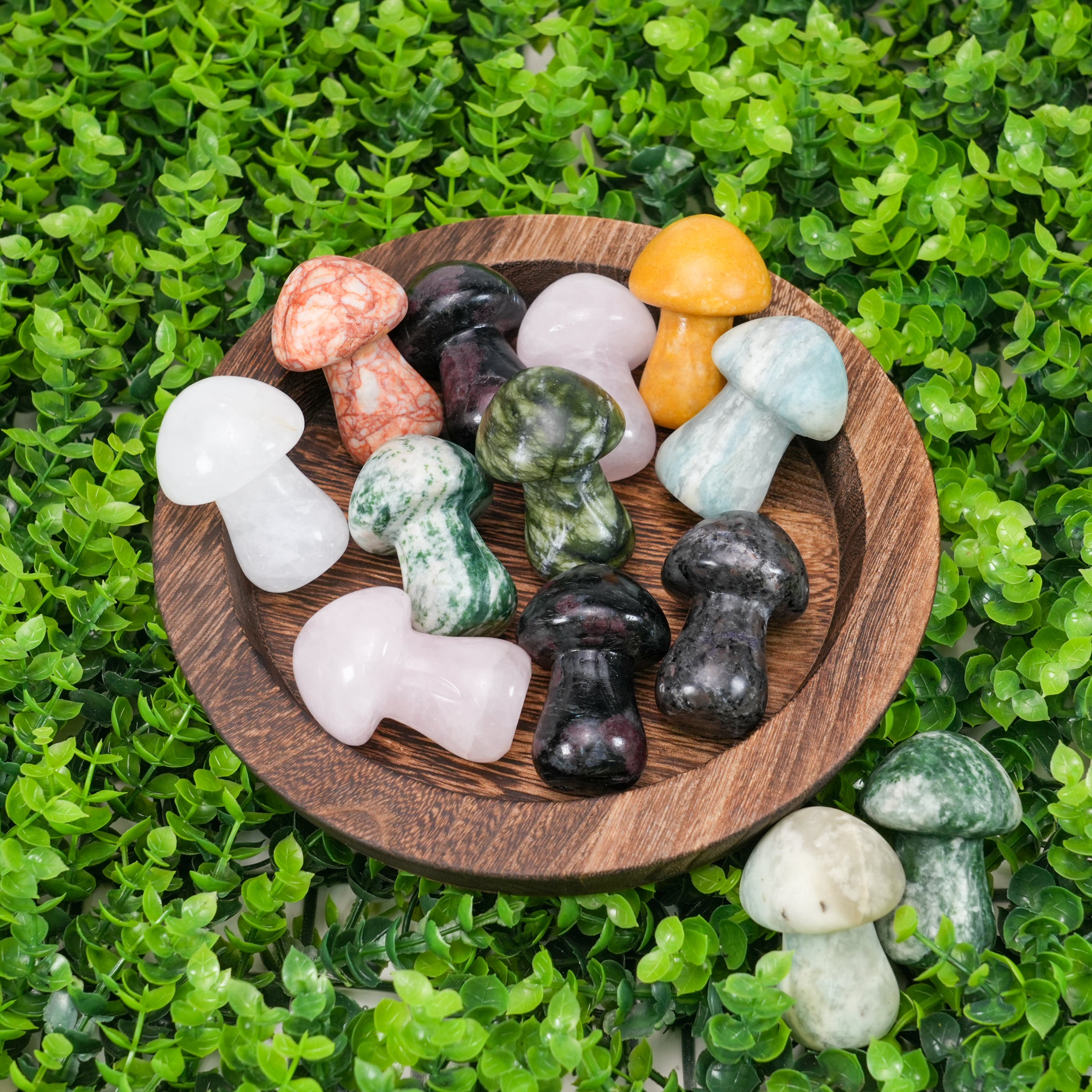 Natural Mixed Crystal Mushroom Carvings - Healing Stones for Decor & Meditation