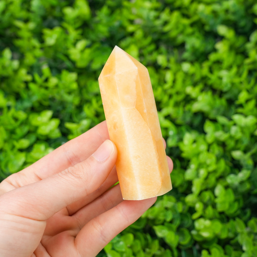 Honey Calcite Tower Point Hand-Polished Gemstone Obelisk for Confidence, Manifestation, and Solar Plexus Healing