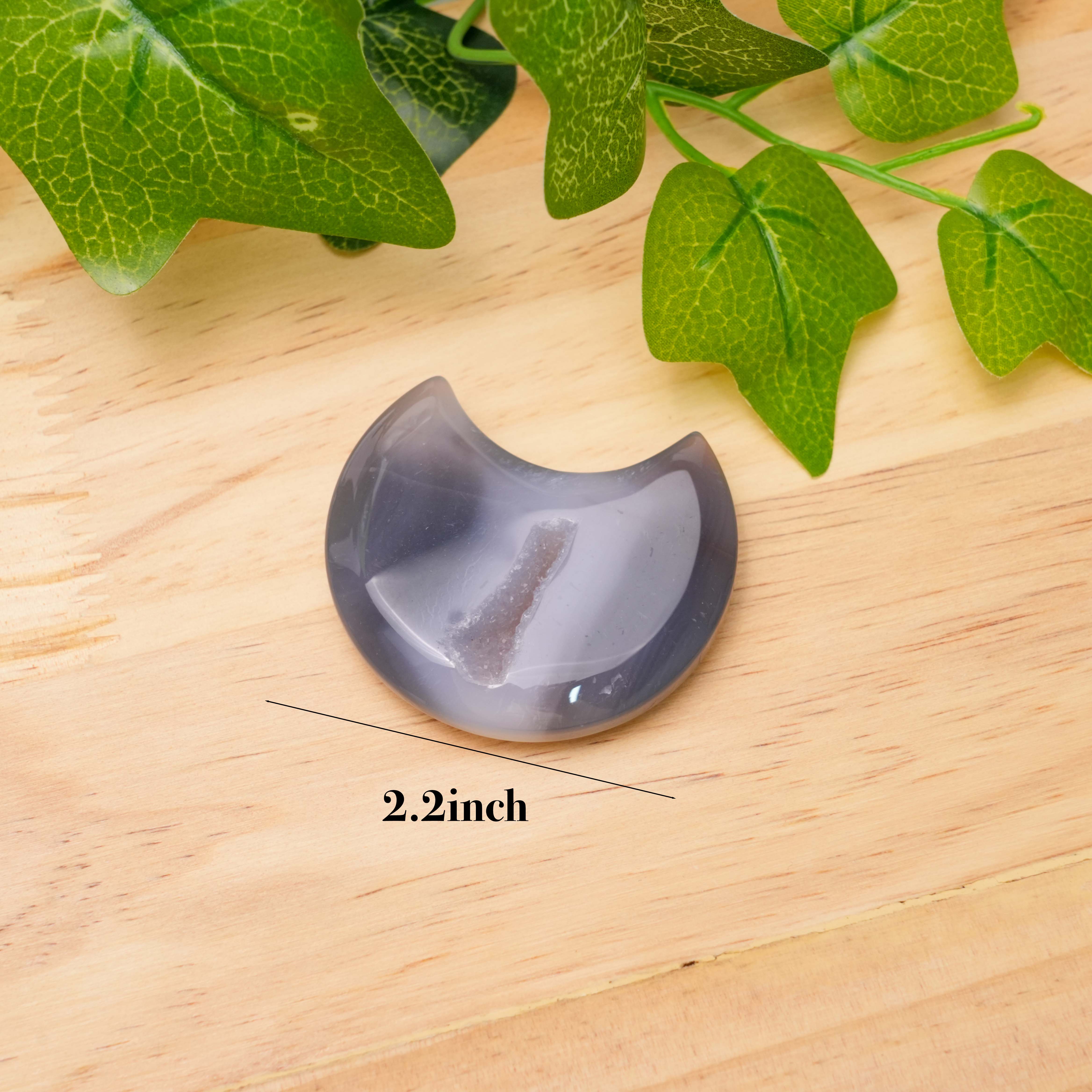 Mini Grey Agate Moon Crystal | Handmade Natural Stone, Pocket Size Healing Crystal & Home Accent