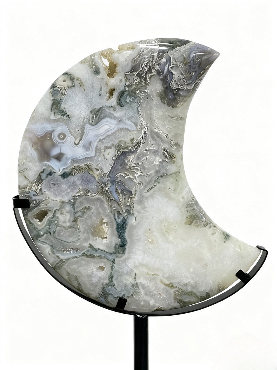 Moss Agate Moon Carving