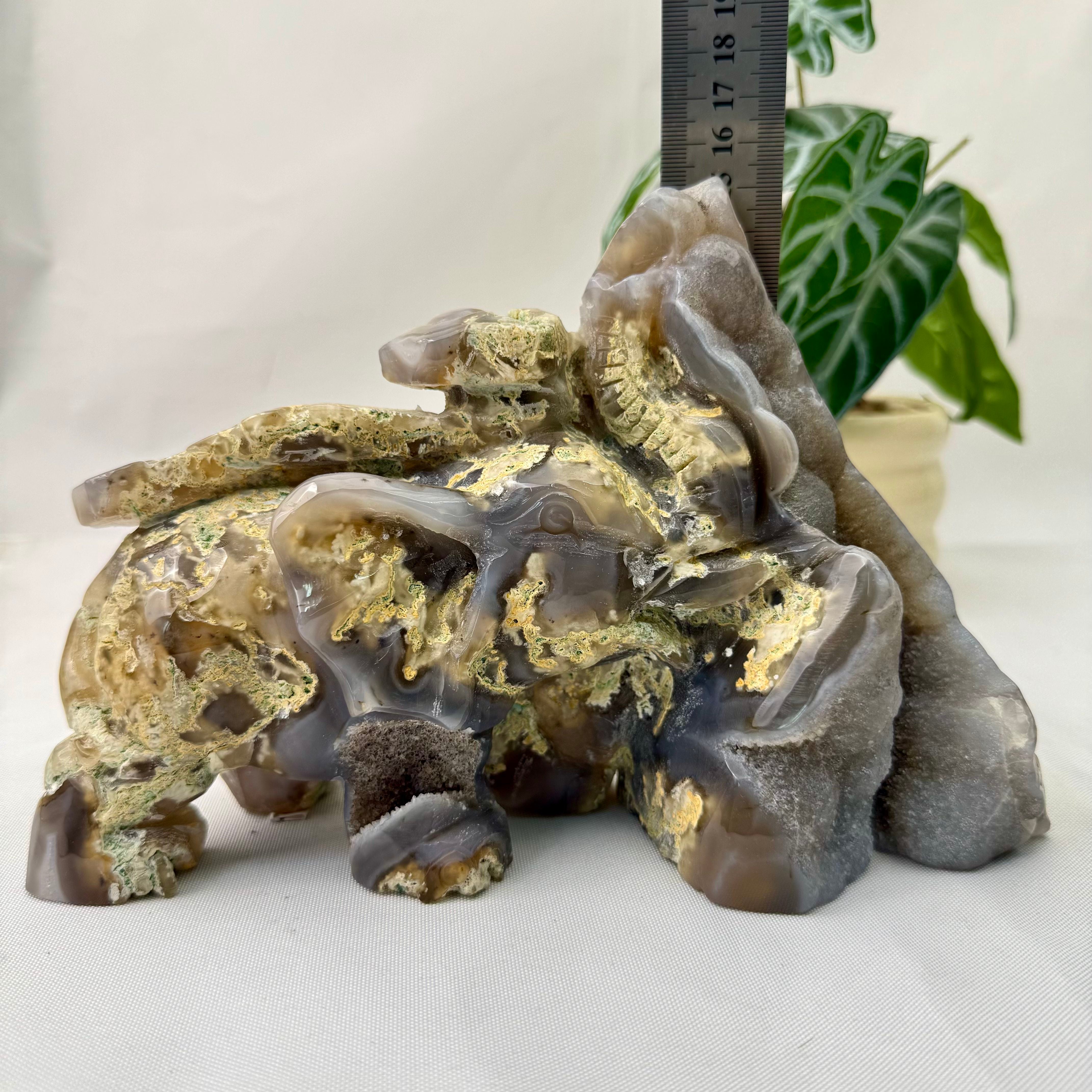 Moss Agate Elephant Figurine