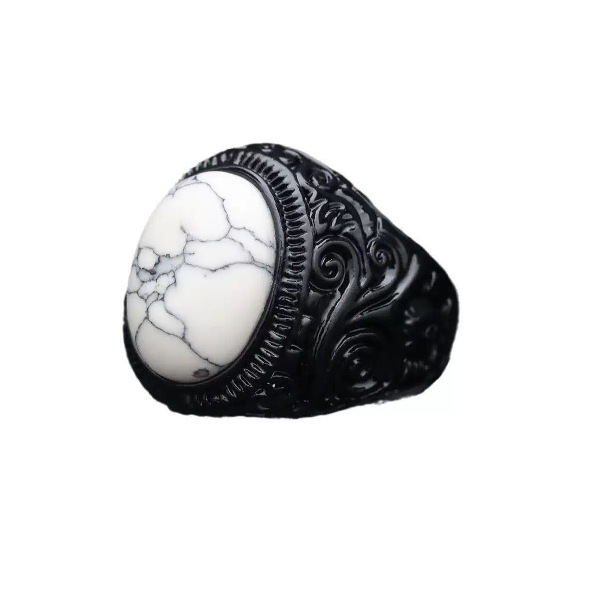 Retro Black Carved Punk Men Ring