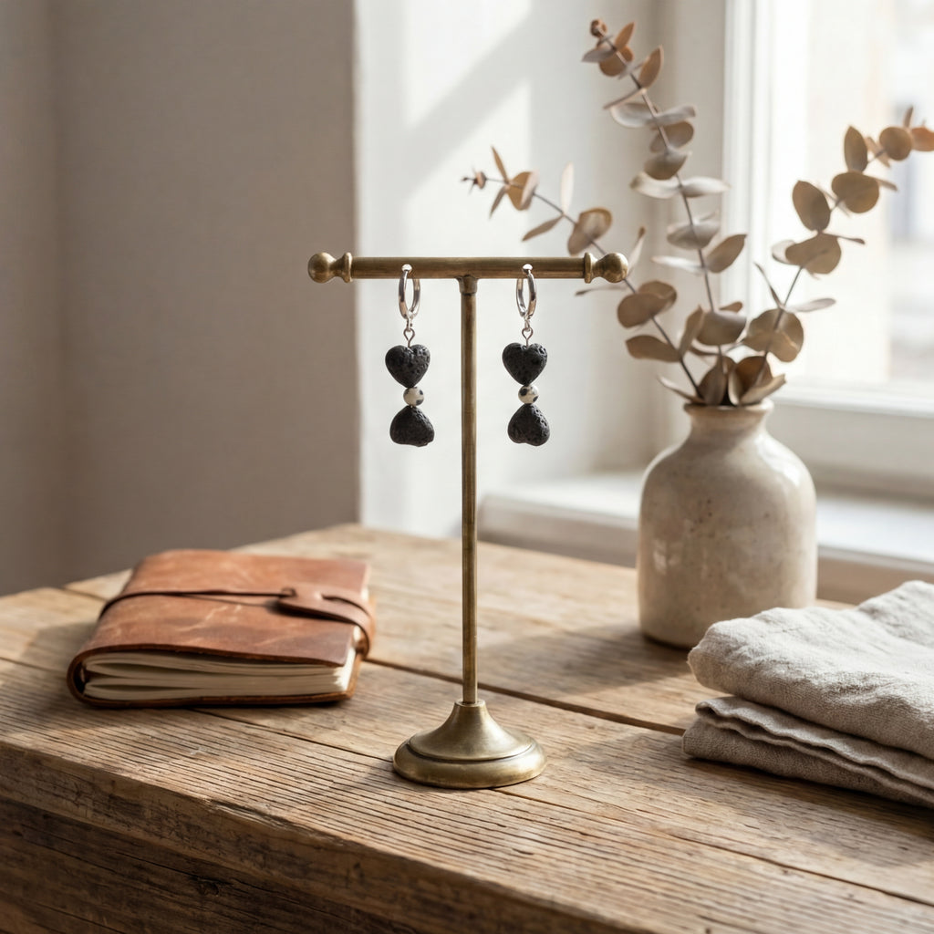 Custom Lava Stone Heart Earrings
