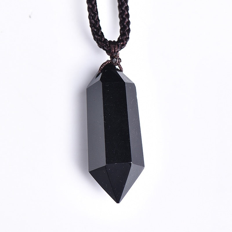 Obsidian Double Pointed Column Pendant