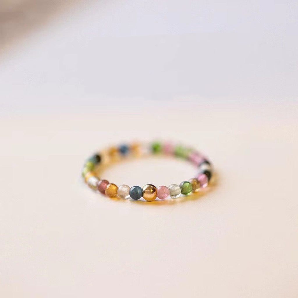 Natural Rainbow Tourmaline Adjustable Ring