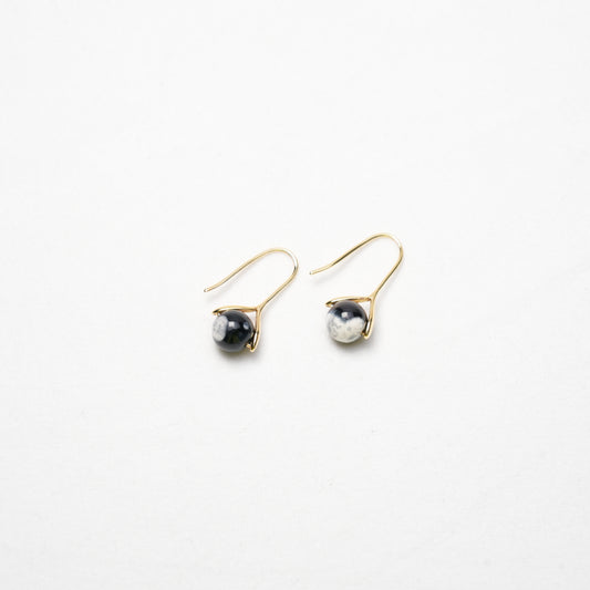 Custom Black Flower Agate Earrings