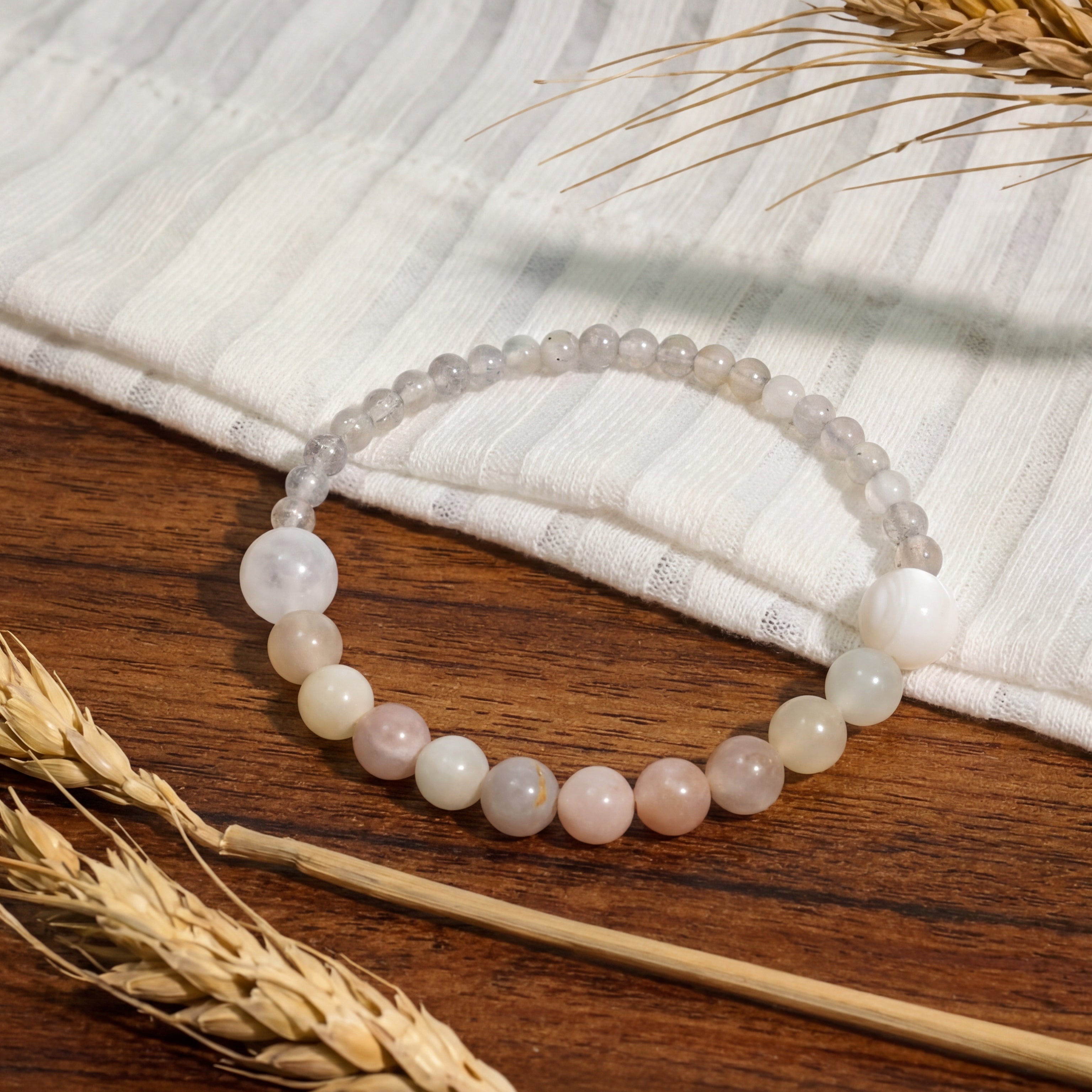 Custom Moonstone & Clear Quartz Bracelet