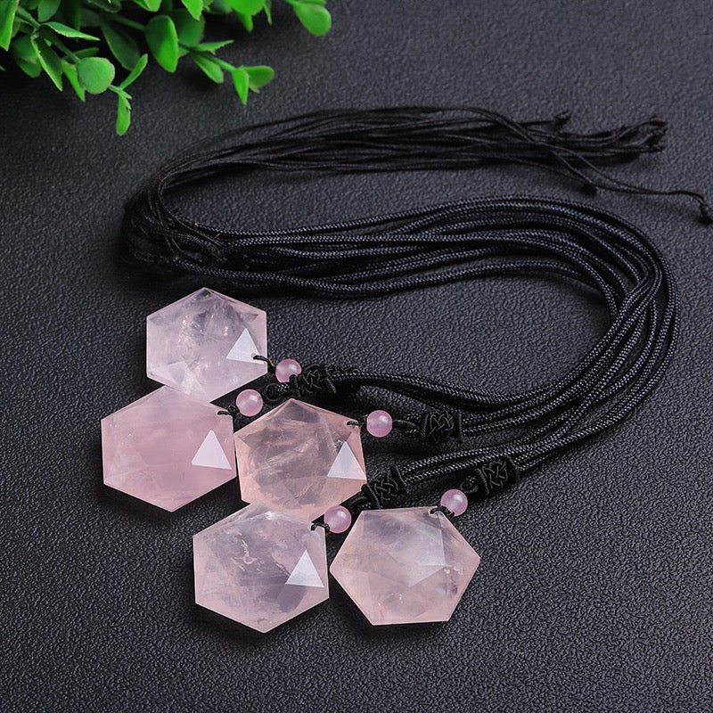 Rose Quartz Hexagram Pendant Necklace