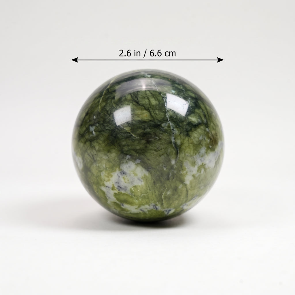 Natural Green Xiuyu Jade Sphere 6.6cm(2.6in), Hand Polished Healing Gemstone Ball, Natural Mineral Stone Sphere for Home Desktop Decor, Meditation Crystal Ornament
