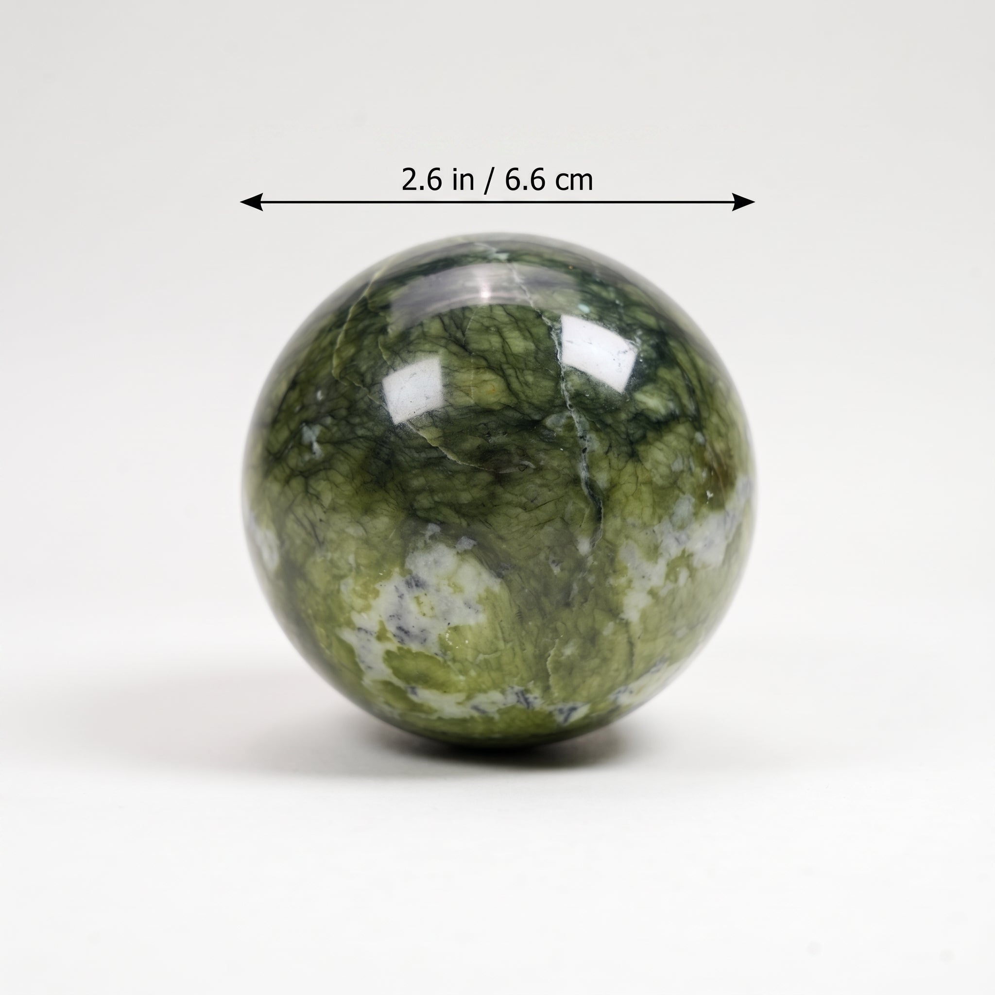 Natural Green Xiuyu Jade Sphere 6.6cm(2.6in), Hand Polished Healing Gemstone Ball, Natural Mineral Stone Sphere for Home Desktop Decor, Meditation Crystal Ornament