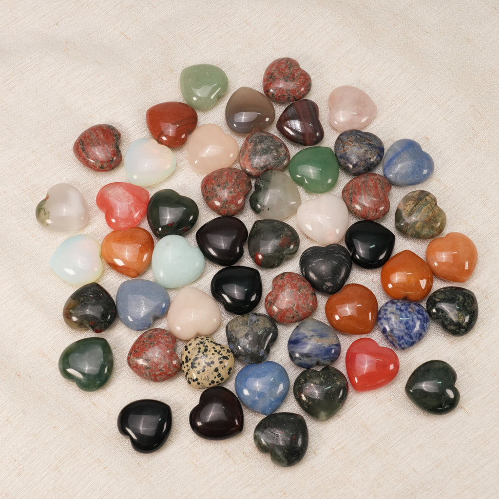 Mixed Natural Crystal Mini Heart Worry Stones Bulk, Assorted Polished Pocket Palm Heart Crystals For Chakra Meditation Healing Gift Wholesale