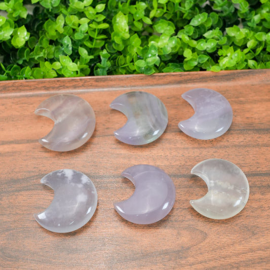 Fluorite Moon Palm Stone | Natural Polished Fluorite Crescent Crystal for Clarity & Focus
