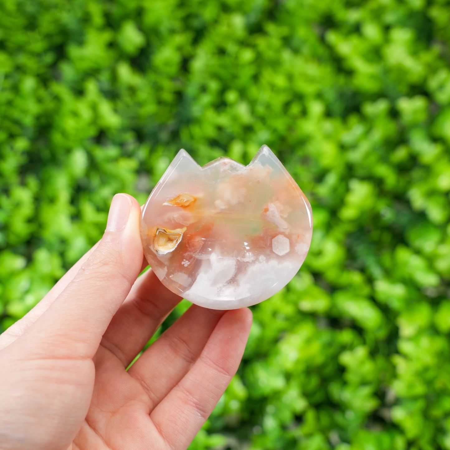 Flower Agate Cat Head Carving | Natural Cherry Blossom Agate Crystal