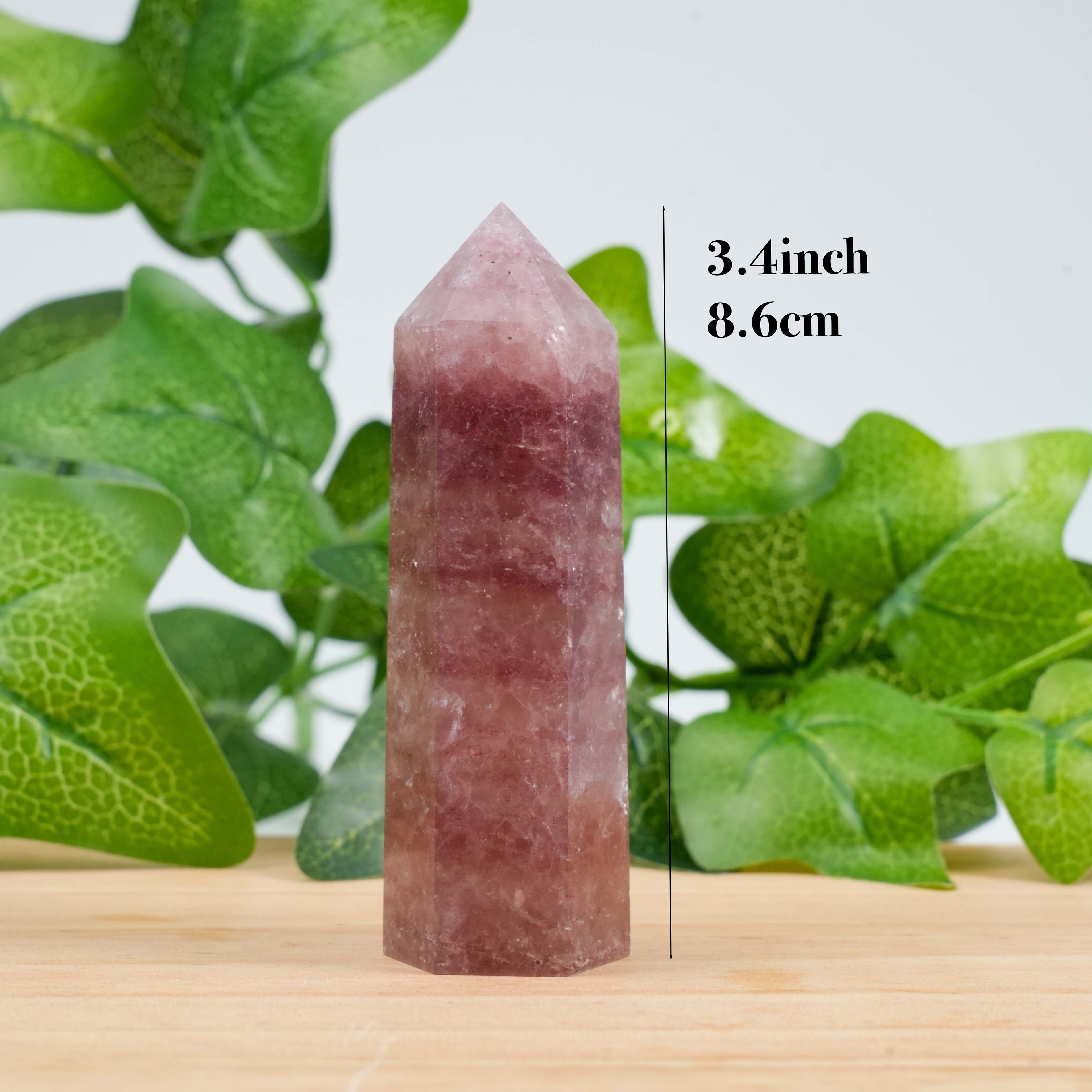 Strawberry Quartz Crystal Point Tower | Polished Single Terminated Wand for Emotional Healing, Self‑Love Energy & Home Spiritual Decor | Meditation Crystal Gift