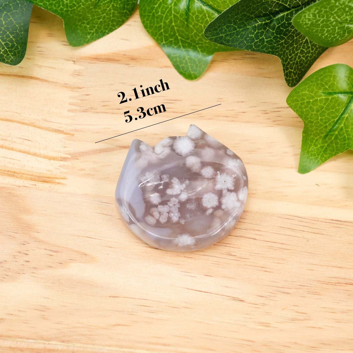 Flower Agate Cat Head Carving | Natural Cherry Blossom Agate Crystal