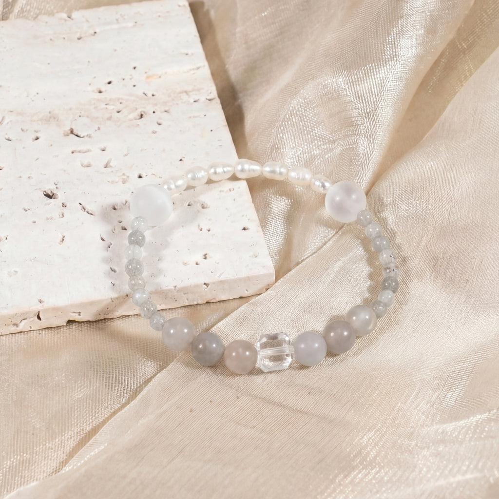 Custom Moonstone & Clear Quartz Cube Bracelet