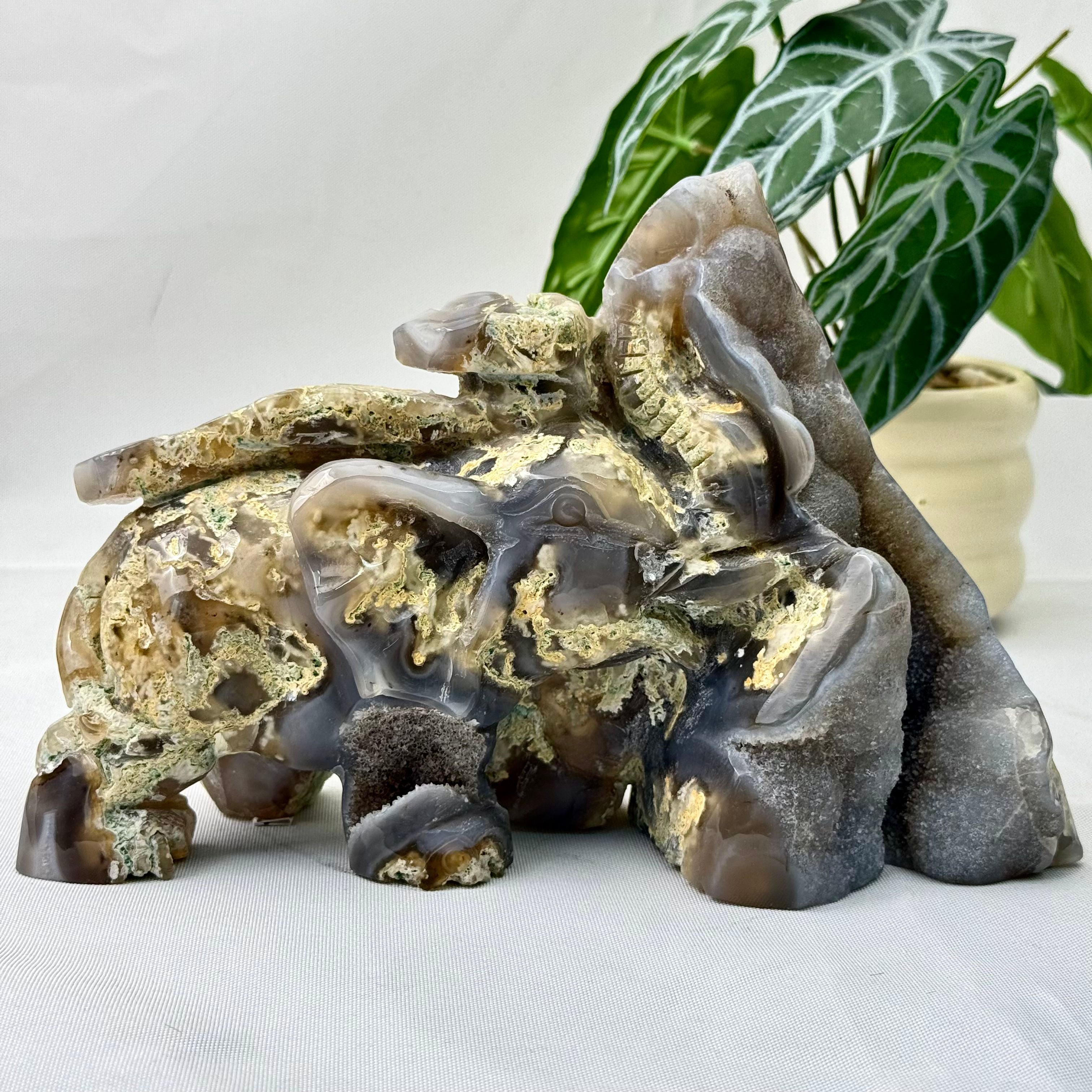 Moss Agate Elephant Figurine