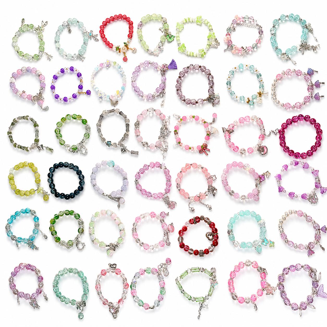 Handmade Glass Bead Bracelets | Random Bulk Grab Scoop, Each Bracelet with Capsule Container