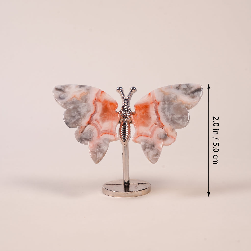 Natural Crystal Butterfly Figurine with Metal Stand | Hand‑Polished Gemstone Butterfly Decor Ornament