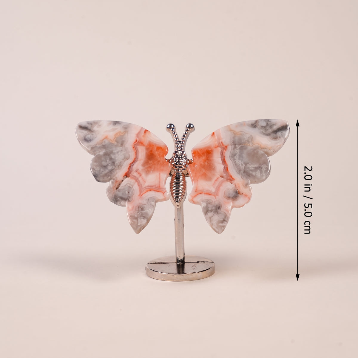 Natural Crystal Butterfly Figurine with Metal Stand | Hand‑Polished Gemstone Butterfly Decor Ornament