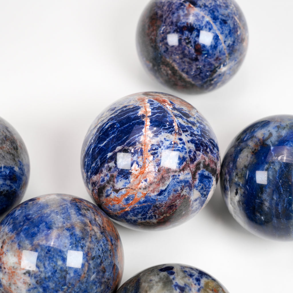 Natural Sodalite Sphere 6.6cm (2.6in) | Hand‑Polished Blue White Veined Mineral Orb