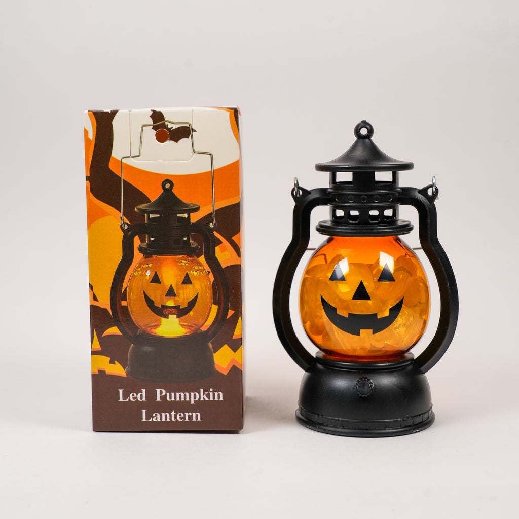 Halloween Pumpkin Face Mini Crystal Lantern, Portable LED Decorative Oil Lamp, Retro Small Hanging Lantern for Halloween Party Tabletop Home Decor