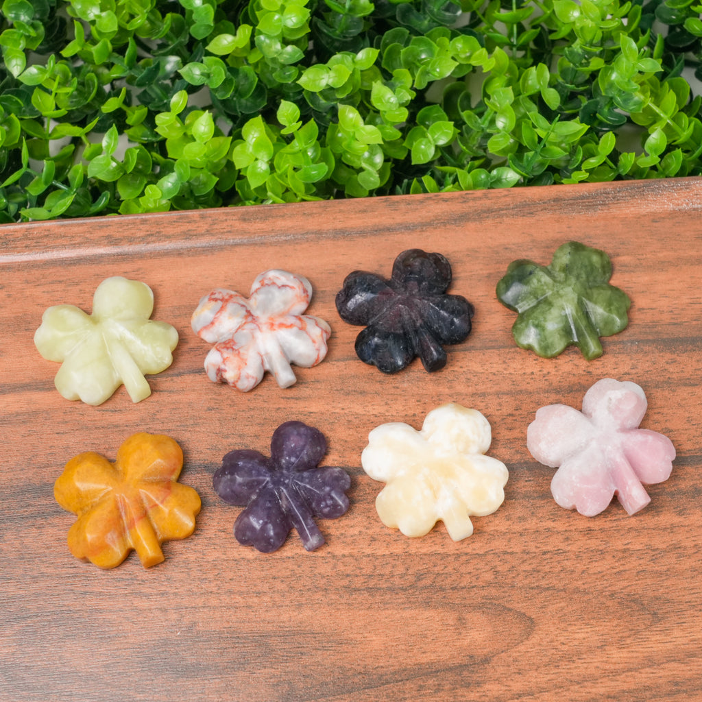 Crystal Clover Shamrock - Natural Hand-Carved Stone for Luck & Positive Energy