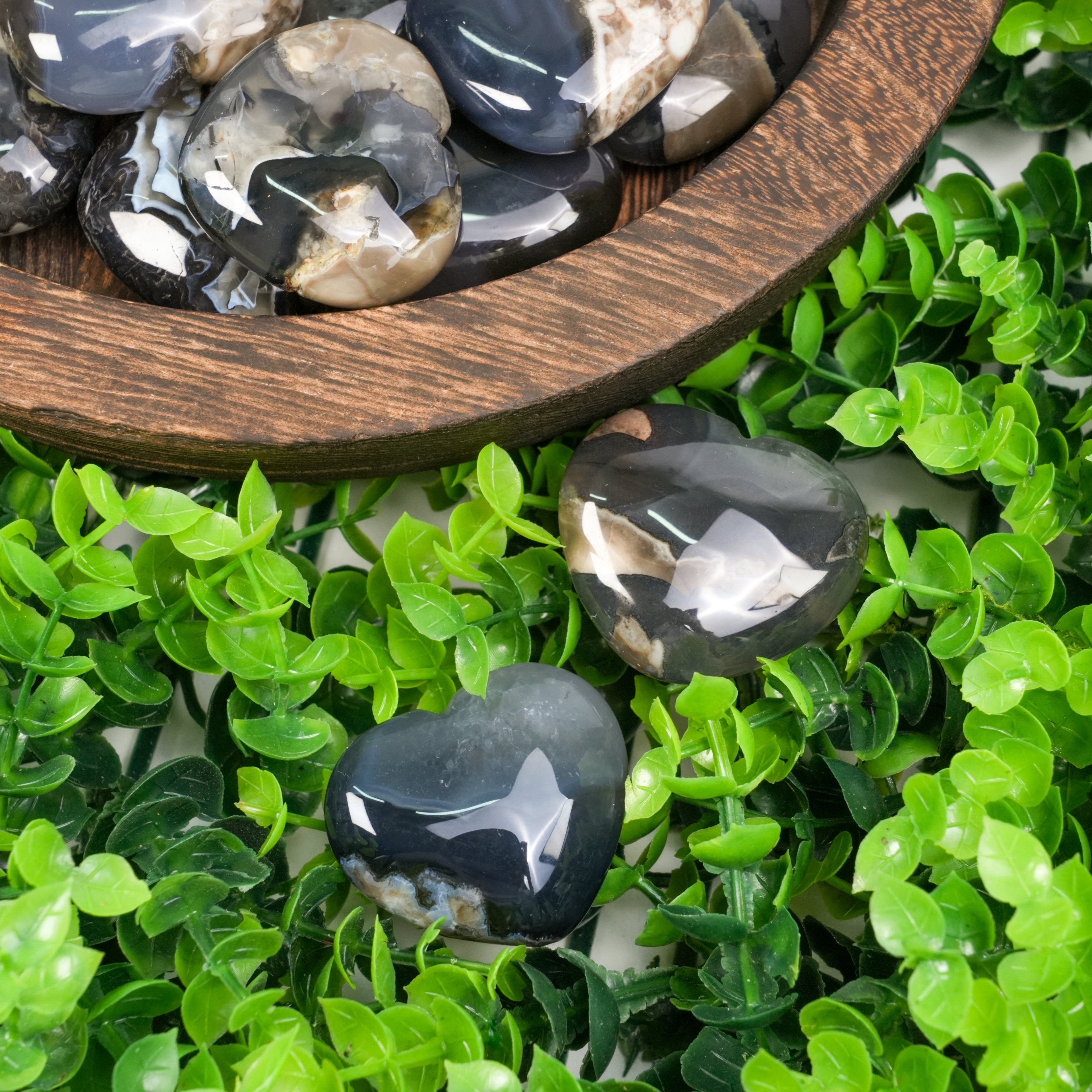 Volcano Agate Heart Crystal | Polished Black Volcanic Agate Palm Stone for Grounding & Protection