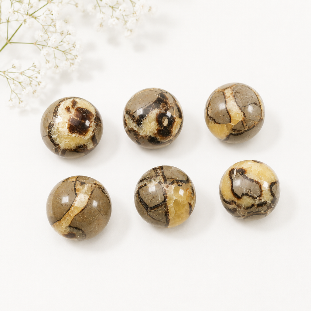Natural Septarian Dragon Stone Sphere Polished Geode Ball, Hand-Carved Septarian Nodule Crystal for Grounding, Protection, and Spiritual Decor, Unique Gemstone Sphere with Stand